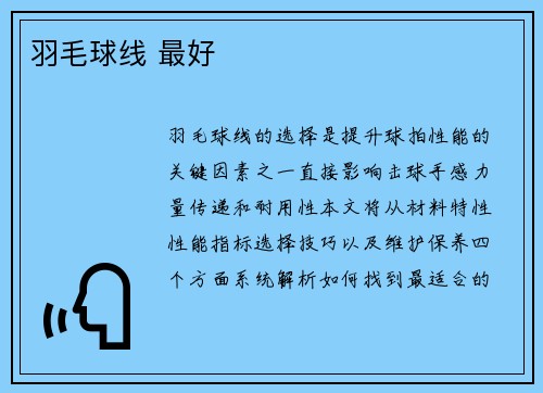 羽毛球线 最好